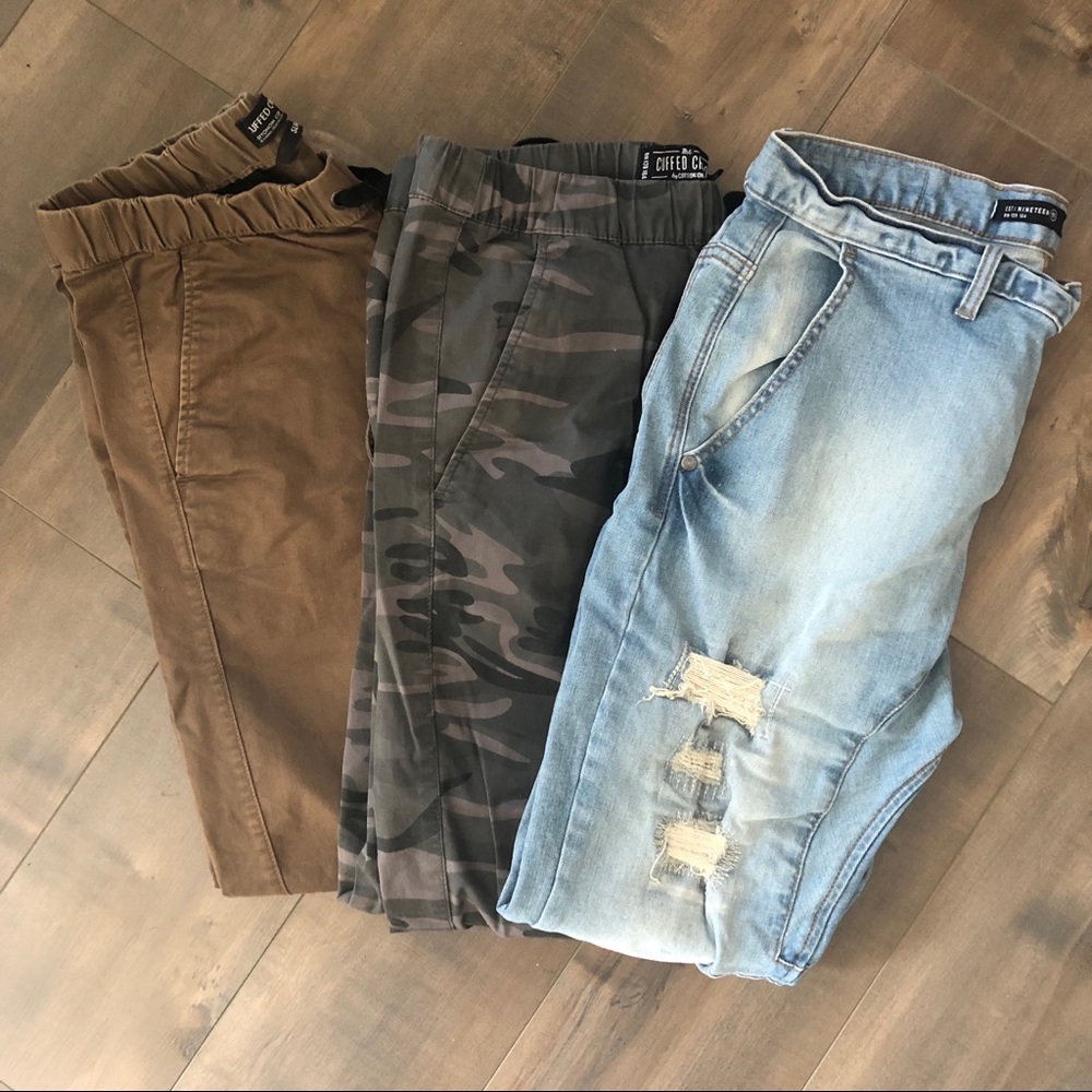 MEN’S Joggers - denim, khaki, and camo